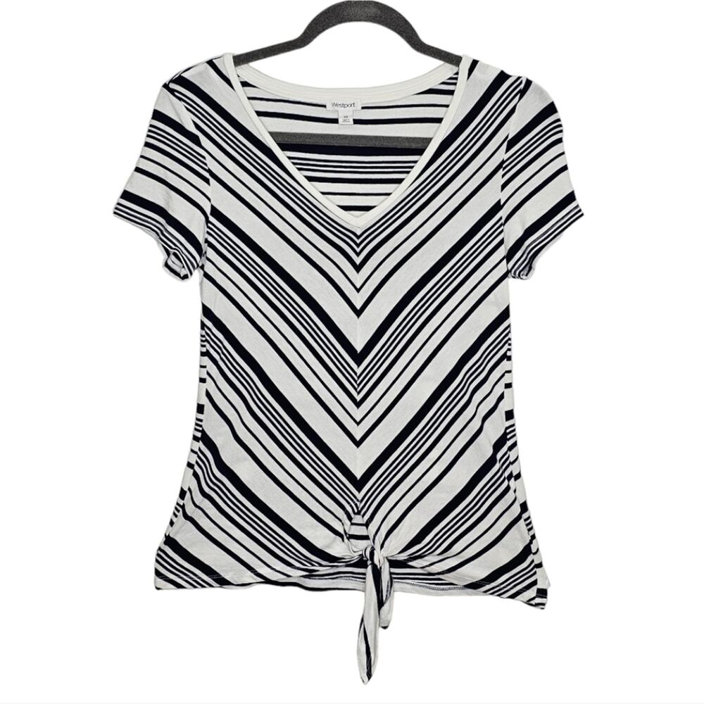 Westport Striped Front Tie Short Sleeve Top XS